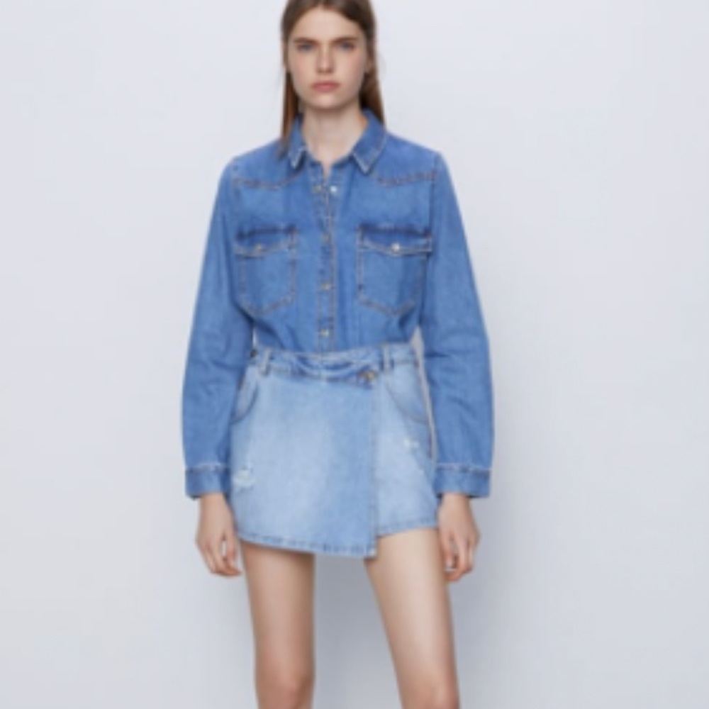 Jean Asymmetrical front flap skort